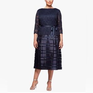 Alex Evenings Midnight Blue Lace Asymmetrical Dress